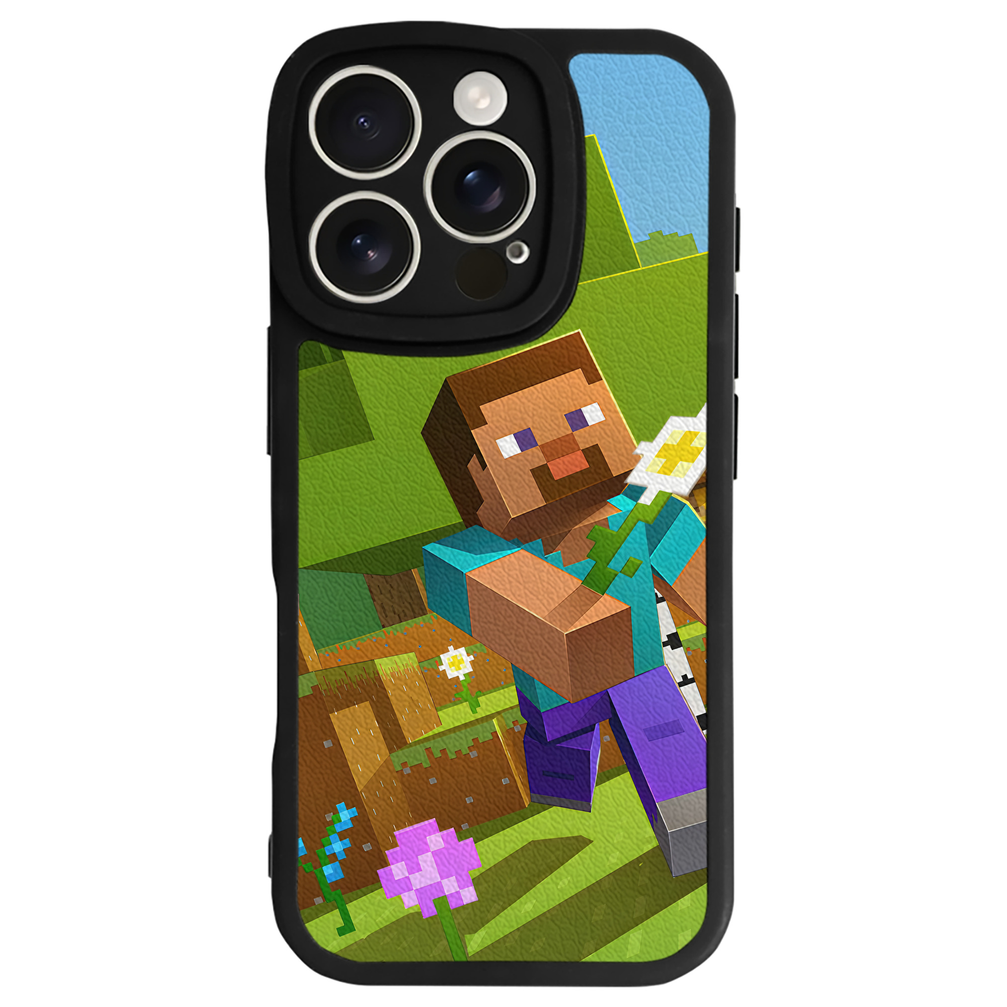 （画像用） マインクラフト ブロックの世界 Minecraft MC Block world 【iPhone 16シリーズ対応】シリコンスマホケース（レザー調） 材質：シリコン